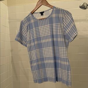 Ann Taylor Light Blue and Cream Plaid Top